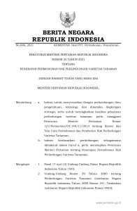 Peraturan Menteri Pertanian Nomor 25 Tahun 2021 Tentang Penerapan Permohonan Hak Perlindungan Varietas Tanaman