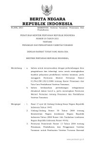 Peraturan Menteri Pertanian Nomor 29 Tahun 2021 Tentang Penamaan dan Pendaftaran Varietas Tanaman